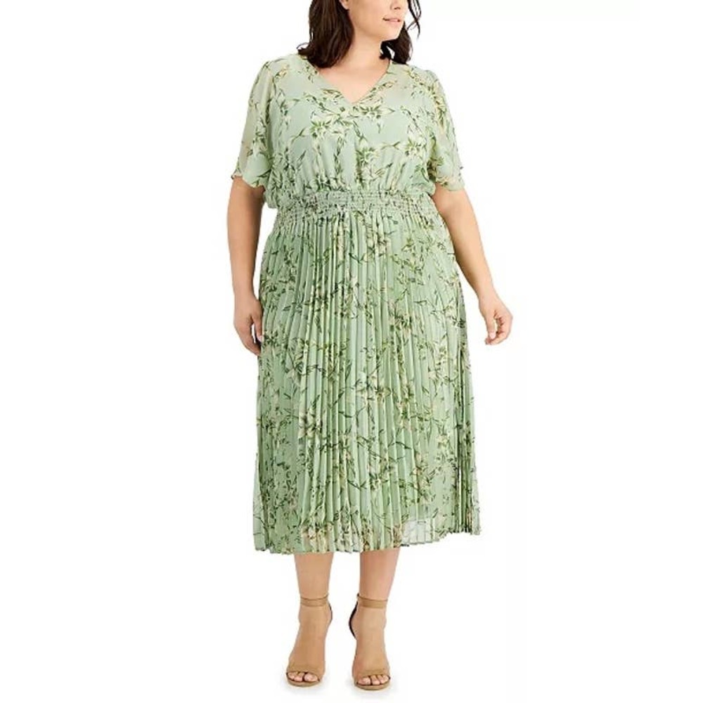 Taylor Dresses Women's Plus Size Pleated Dress with Smocked Waist